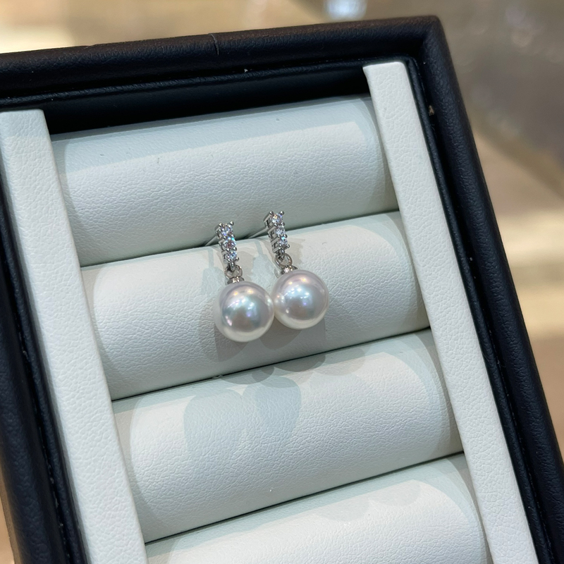 S925 Silver Akoya Pearl Row Stud Earrings