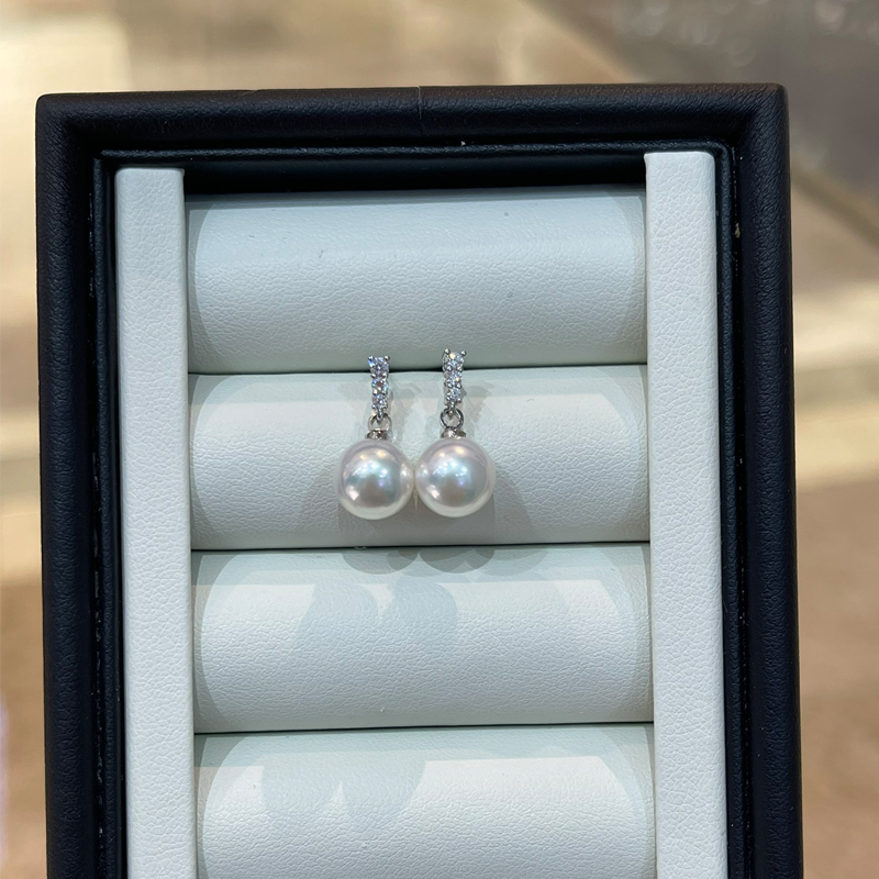 S925 Silver Akoya Pearl Row Stud Earrings