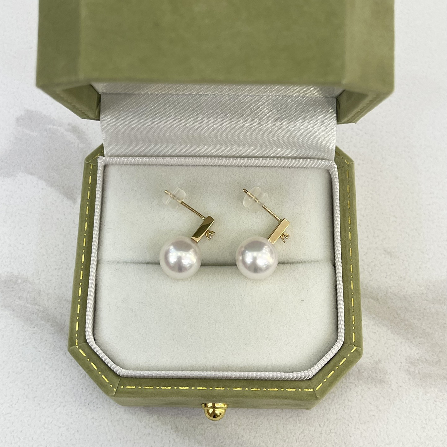 18K Gold Solitary diamond Akoya Pearl Earrings