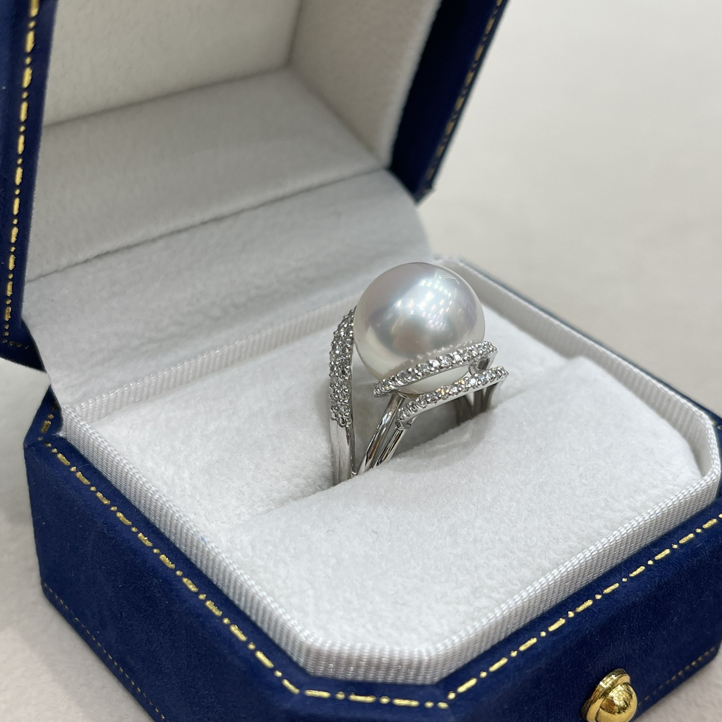 Pt900 Diamond Pearl Ring