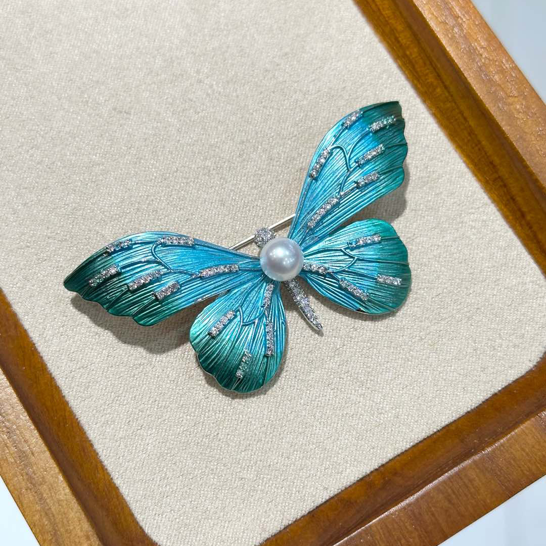 Blue Butterfly Pearl Brooch