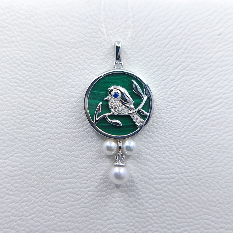 18K Gold Malachite Pearl Pendant