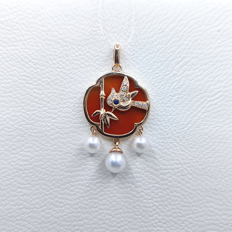18K Gold Agate Pearl Pendant