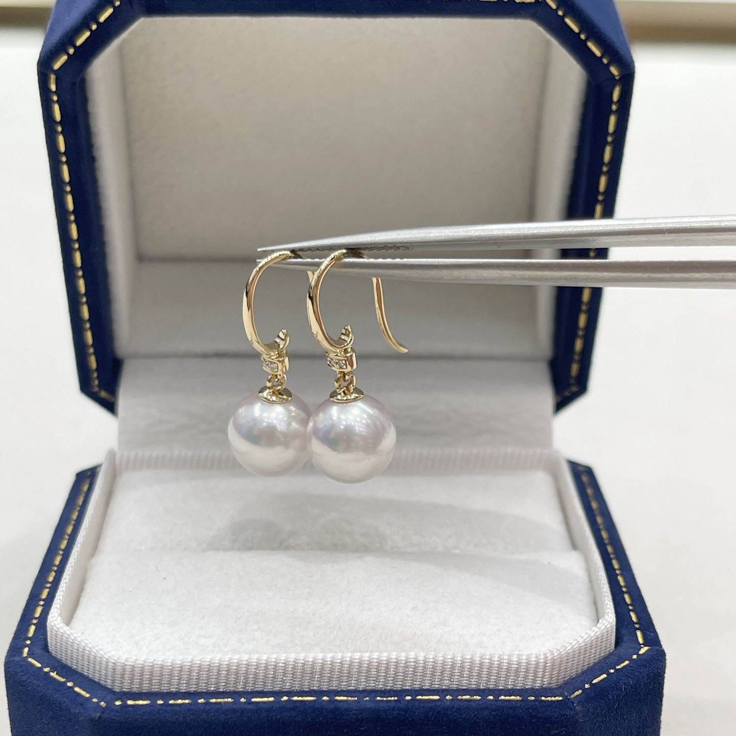18K Gold Diamond Pearl Earring Hooks