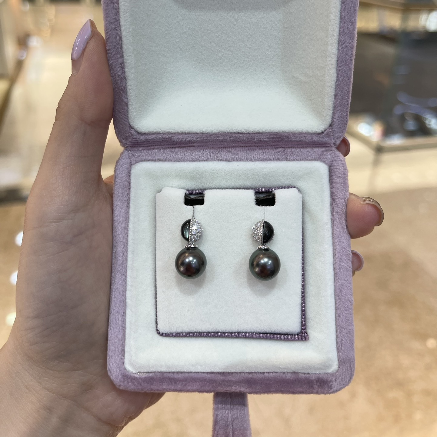 18K Gold Diamond and Tahitian Black Pearl Ear Hook