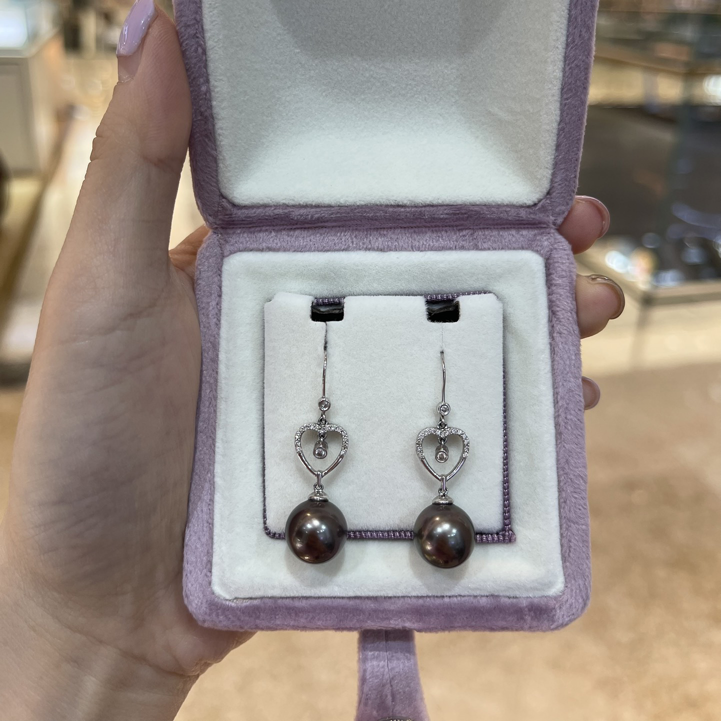 18K Gold Diamond and Tahitian Black Pearl Ear Hook